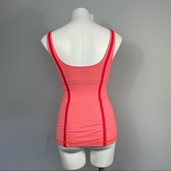 Lululemon Neon Orange Pink Striped Scoop Neck Tank Top Built In Sports Bra 4 - Picture 6 of 13